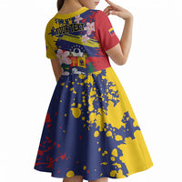 Personalized Venezuela Orchid Cattleya Mossiae Kid Short Sleeve Dress Flag Color Inspired