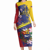 Personalized Venezuela Orchid Cattleya Mossiae Long Sleeve Bodycon Dress Flag Color Inspired