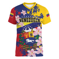 Personalized Venezuela Orchid Cattleya Mossiae Women V-Neck T-Shirt Flag Color Inspired