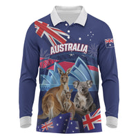 Personalised Australia Kangaroo Koala Long Sleeve Polo Shirt Aussie Flag Inspired