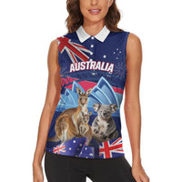 Personalised Australia Kangaroo Koala Women Sleeveless Polo Shirt Aussie Flag Inspired