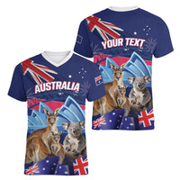 Personalised Australia Kangaroo Koala Women V-Neck T-Shirt Aussie Flag Inspired