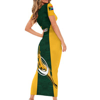 South Africa Rugby Short Sleeve Bodycon Dress Springboks Go Champions Protea Pattern - Wonder Print Shop