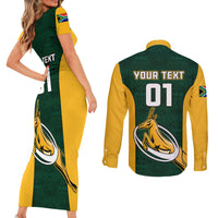 Custom South Africa Rugby Couples Matching Short Sleeve Bodycon Dress and Long Sleeve Button Shirts Springboks Go Champions Protea Pattern - Wonder Print Shop