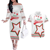 Personalized Italian-American Heritage Month Couples Matching Off The Shoulder Long Sleeve Dress and Hawaiian Shirt Starlight Simple Style - Wonder Print Shop
