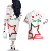 Personalized Italian-American Heritage Month Couples Matching Off The Shoulder Long Sleeve Dress and Hawaiian Shirt Starlight Simple Style - Wonder Print Shop