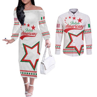 Personalized Italian-American Heritage Month Couples Matching Off The Shoulder Long Sleeve Dress and Long Sleeve Button Shirt Starlight Simple Style