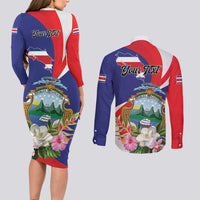 Personalized Costa Rica Pura Vida Tropical Couples Matching Long Sleeve Bodycon Dress and Long Sleeve Button Shirt - Wonder Print Shop