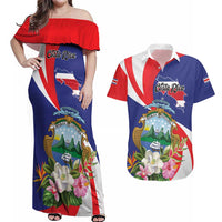 Personalized Costa Rica Pura Vida Tropical Couples Matching Off Shoulder Maxi Dress and Hawaiian Shirt - Wonder Print Shop