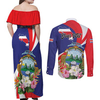 Personalized Costa Rica Pura Vida Tropical Couples Matching Off Shoulder Maxi Dress and Long Sleeve Button Shirt - Wonder Print Shop