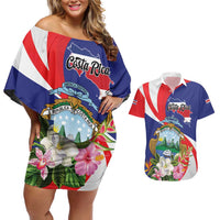 Personalized Costa Rica Pura Vida Tropical Couples Matching Off Shoulder Short Dress and Hawaiian Shirt - Wonder Print Shop