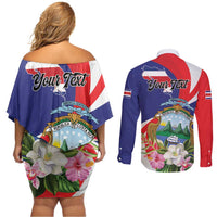 Personalized Costa Rica Pura Vida Tropical Couples Matching Off Shoulder Short Dress and Long Sleeve Button Shirt - Wonder Print Shop