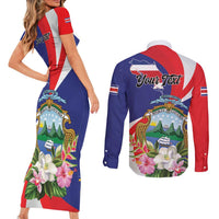 Personalized Costa Rica Pura Vida Tropical Couples Matching Short Sleeve Bodycon Dress and Long Sleeve Button Shirt - Wonder Print Shop