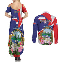 Personalized Costa Rica Pura Vida Tropical Couples Matching Summer Maxi Dress and Long Sleeve Button Shirt - Wonder Print Shop