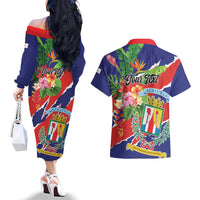 Personalized Costa Rica Alajuela Province Couples Matching Off The Shoulder Long Sleeve Dress and Hawaiian Shirt - Wonder Print Shop
