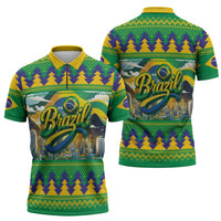 Brazil Christmas Feliz Natal Zipper Polo Shirt - Wonder Print Shop