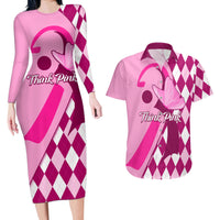 Personalised Think Pink Couples Matching Long Sleeve Bodycon Dress and Hawaiian Shirt Golf Argyle Pattern Breast Cancer Awareness - Wonder Print Shop