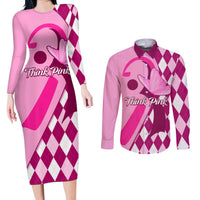 Personalised Think Pink Couples Matching Long Sleeve Bodycon Dress and Long Sleeve Button Shirts Golf Argyle Pattern Breast Cancer Awareness - Wonder Print Shop
