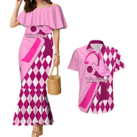 Personalised Think Pink Couples Matching Mermaid Dress and Hawaiian Shirt Golf Argyle Pattern Breast Cancer Awareness - Wonder Print Shop