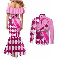 personalised-think-pink-couples-matching-mermaid-dress-and-long-sleeve-button-shirts-golf-argyle-pattern-breast-cancer-awareness