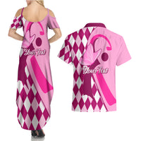 Personalised Think Pink Couples Matching Summer Maxi Dress and Hawaiian Shirt Golf Argyle Pattern Breast Cancer Awareness - Wonder Print Shop