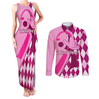 Personalised Think Pink Couples Matching Tank Maxi Dress and Long Sleeve Button Shirts Golf Argyle Pattern Breast Cancer Awareness - Wonder Print Shop