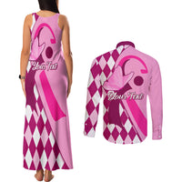 Personalised Think Pink Couples Matching Tank Maxi Dress and Long Sleeve Button Shirts Golf Argyle Pattern Breast Cancer Awareness - Wonder Print Shop