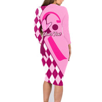 Personalised Think Pink Family Matching Long Sleeve Bodycon Dress and Hawaiian Shirt Golf Argyle Pattern Breast Cancer Awareness - Wonder Print Shop