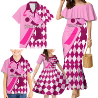 Personalised Think Pink Family Matching Mermaid Dress and Hawaiian Shirt Golf Argyle Pattern Breast Cancer Awareness - Wonder Print Shop