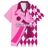 Personalised Think Pink Family Matching Off Shoulder Short Dress and Hawaiian Shirt Golf Argyle Pattern Breast Cancer Awareness - Wonder Print Shop