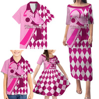 Personalised Think Pink Family Matching Puletasi Dress and Hawaiian Shirt Golf Argyle Pattern Breast Cancer Awareness - Wonder Print Shop