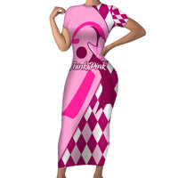 Personalised Think Pink Family Matching Short Sleeve Bodycon Dress and Hawaiian Shirt Golf Argyle Pattern Breast Cancer Awareness - Wonder Print Shop