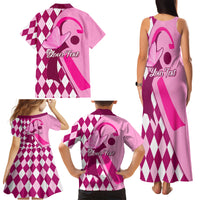 Personalised Think Pink Family Matching Tank Maxi Dress and Hawaiian Shirt Golf Argyle Pattern Breast Cancer Awareness - Wonder Print Shop