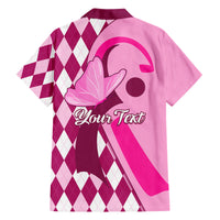 Personalised Think Pink Kid Hawaiian Shirt Golf Argyle Pattern Breast Cancer Awareness - Wonder Print Shop