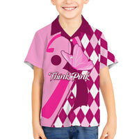 Personalised Think Pink Kid Hawaiian Shirt Golf Argyle Pattern Breast Cancer Awareness - Wonder Print Shop