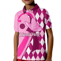 Personalised Think Pink Kid Polo Shirt Golf Argyle Pattern Breast Cancer Awareness - Wonder Print Shop