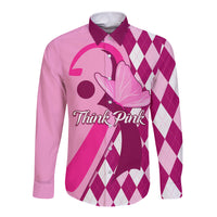 Personalised Think Pink Long Sleeve Button Shirt Golf Argyle Pattern Breast Cancer Awareness - Wonder Print Shop