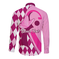 Personalised Think Pink Long Sleeve Button Shirt Golf Argyle Pattern Breast Cancer Awareness - Wonder Print Shop