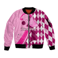Personalised Think Pink Sleeve Zip Bomber Jacket Golf Argyle Pattern Breast Cancer Awareness - Wonder Print Shop
