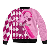 Personalised Think Pink Sleeve Zip Bomber Jacket Golf Argyle Pattern Breast Cancer Awareness - Wonder Print Shop