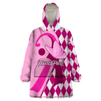 Personalised Think Pink Wearable Blanket Hoodie Golf Argyle Pattern Breast Cancer Awareness - Wonder Print Shop