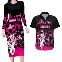 Personalised Save The Udders Couples Matching Long Sleeve Bodycon Dress and Hawaiian Shirt Farmer Day Breast Cancer Awareness - Wonder Print Shop