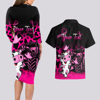 Personalised Save The Udders Couples Matching Long Sleeve Bodycon Dress and Hawaiian Shirt Farmer Day Breast Cancer Awareness - Wonder Print Shop