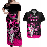 Personalised Save The Udders Couples Matching Off Shoulder Maxi Dress and Hawaiian Shirt Farmer Day Breast Cancer Awareness - Wonder Print Shop