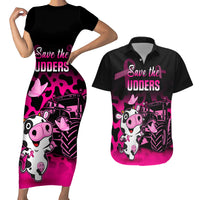 Personalised Save The Udders Couples Matching Short Sleeve Bodycon Dress and Hawaiian Shirt Farmer Day Breast Cancer Awareness - Wonder Print Shop