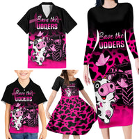 Personalised Save The Udders Family Matching Long Sleeve Bodycon Dress and Hawaiian Shirt Farmer Day Breast Cancer Awareness - Wonder Print Shop