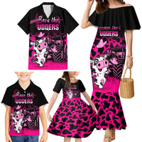 Personalised Save The Udders Family Matching Mermaid Dress and Hawaiian Shirt Farmer Day Breast Cancer Awareness - Wonder Print Shop