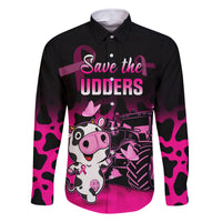 Personalised Save The Udders Family Matching Off Shoulder Long Sleeve Dress and Hawaiian Shirt Farmer Day Breast Cancer Awareness - Wonder Print Shop