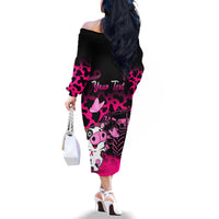 Personalised Save The Udders Family Matching Off Shoulder Long Sleeve Dress and Hawaiian Shirt Farmer Day Breast Cancer Awareness - Wonder Print Shop