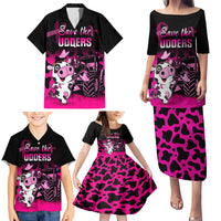 Personalised Save The Udders Family Matching Puletasi Dress and Hawaiian Shirt Farmer Day Breast Cancer Awareness - Wonder Print Shop